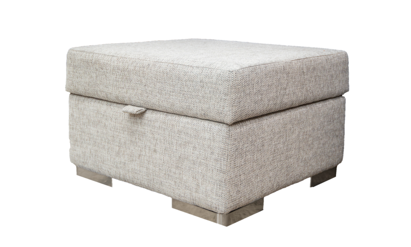 Colorado Storage Footstool side in Bravo Cream Linen, Silver Collection of Fabrics